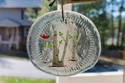 Birds in birch trees glass ornament and suncatcher