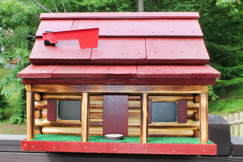 Amish Made Red Log Cabin Mailbox from Harvest Array