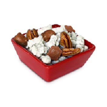 Naked Turtle Pretzel Mix 8 Oz Can - Holiday Snack Mix shown in a dish.