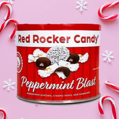 Peppermint Blast Holiday Snack Mix in an 8oz. can. Available for a limited time on harvestarray.com