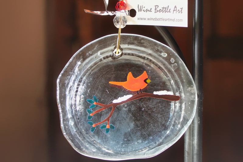 Red bird and holly glass ornament and suncatcher