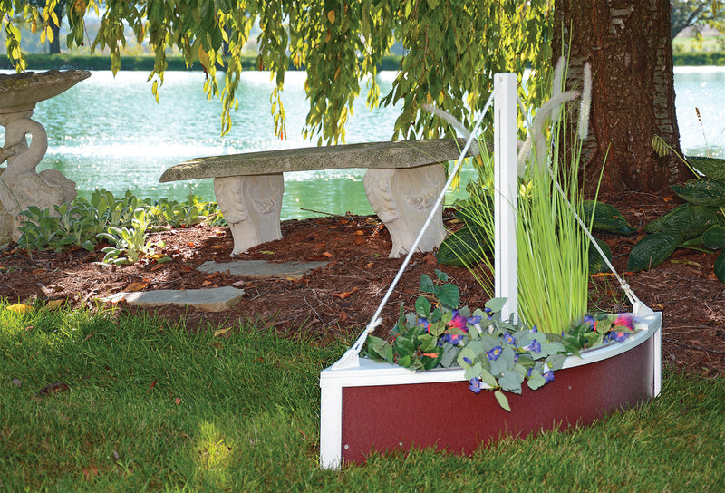 Cherrywood and white planter in use by a lake