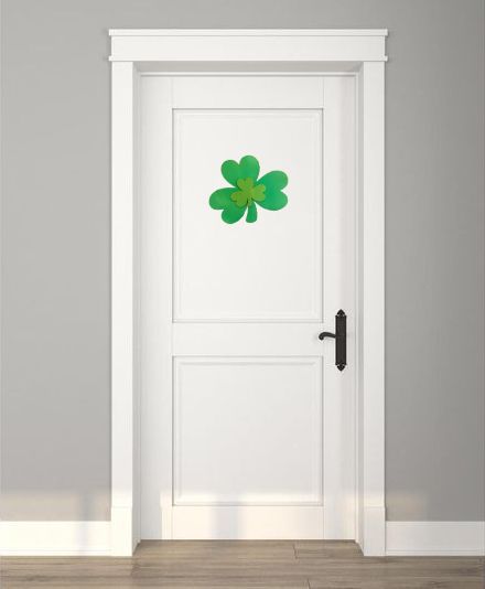 Due Shamrock with Shimmer Accent Finish Door Hanger on a white interior door.