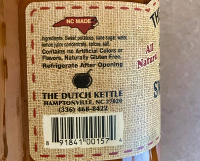 Amish Sweet Potato Butter Ingredients.  Made in USA from Harvest Array.