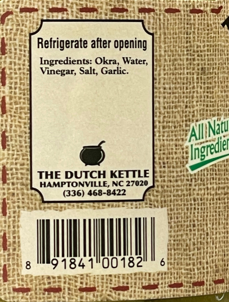 Amish made Mild  Pickled Okra Ingredients.  Made In the USA.  Harvest Array
