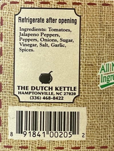 Hot Dutch Kettle Amish Homemade Style Salsa Ingredients