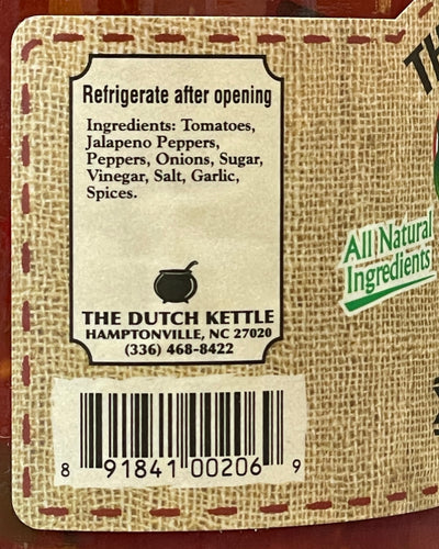 Mild Dutch Kettle Amish Homemade Style Salsa Ingredients