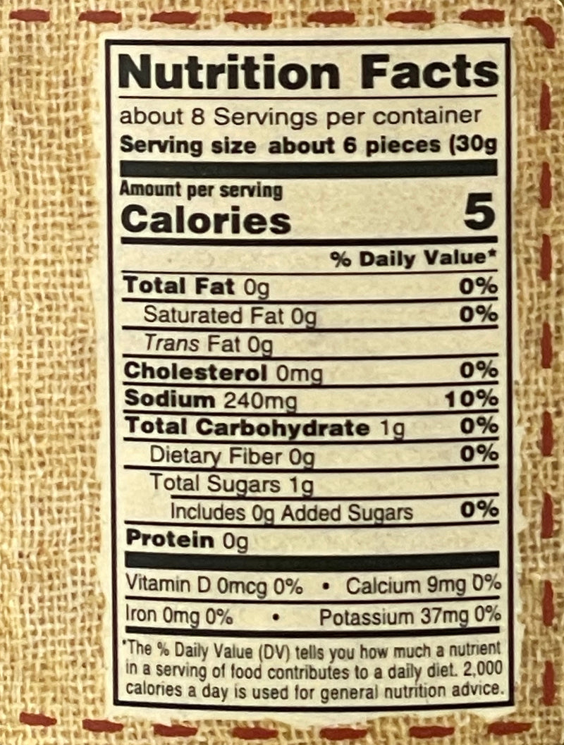 Amish Home Style Pickled Dilly Beans Nutritional Facts.  Made in USA.  Harvest Array