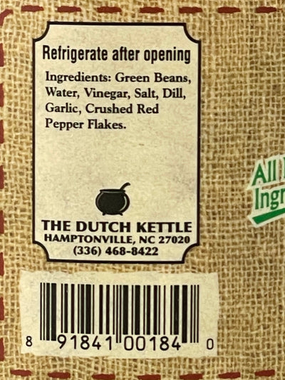 Amish Home Style Pickled Dilly Beans Ingredients.  Made in America.  Harvest Array
