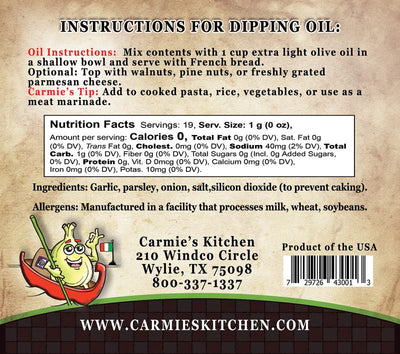 Toasted garlic bread dipping mix package