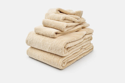 Six piece set of beige bath towels available with Free Shipping.