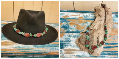 Genuine Turquoise and Red Poppy Jasper Hat Band