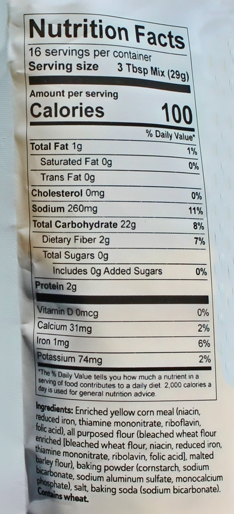 Buttermilk Cornbread Mix Nutritional Facts