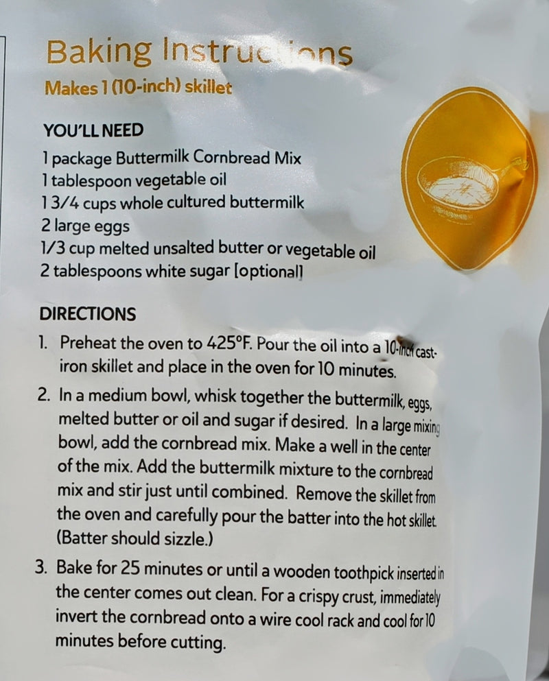 Buttermilk Cornbread Baking Instructions