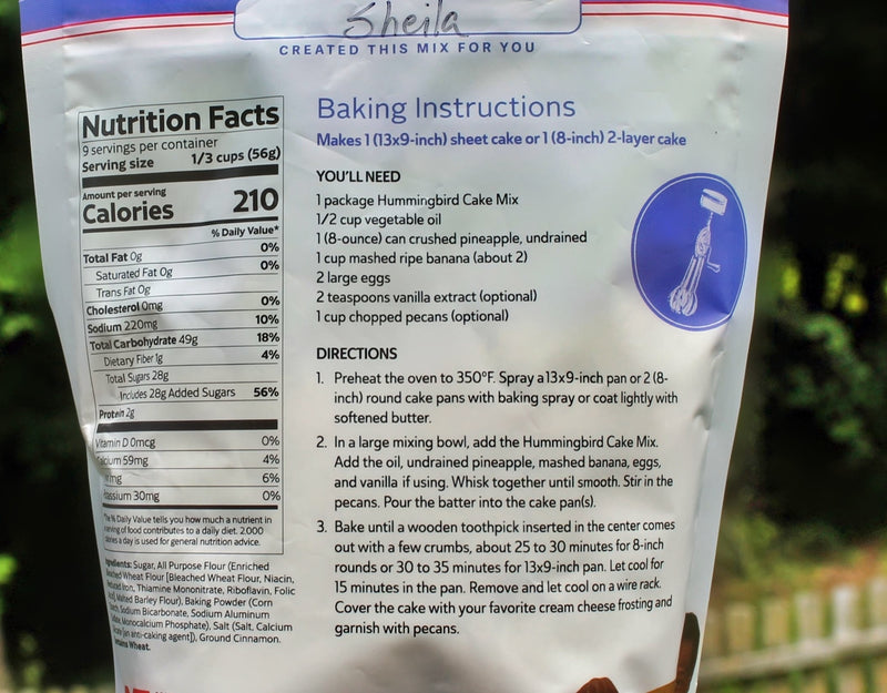 Baking instruction for the Hummingbird Cake Mix