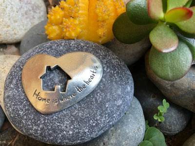 Home is Where the Heart is, Pewter Heart on Garden Rock