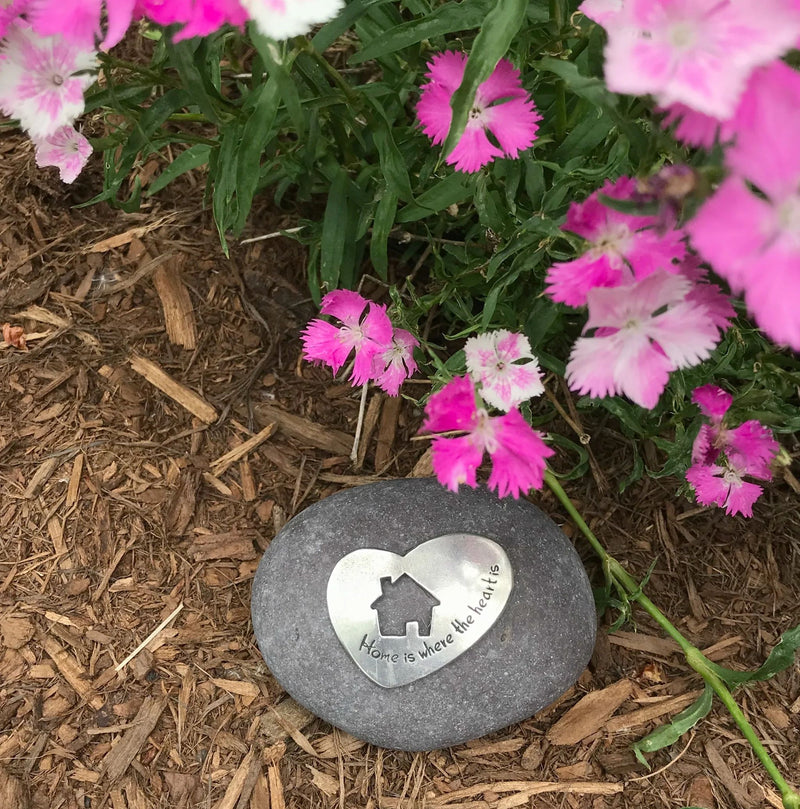 Home is Where the Heart is,  Pewter Heart on Garden Rock in the Bag