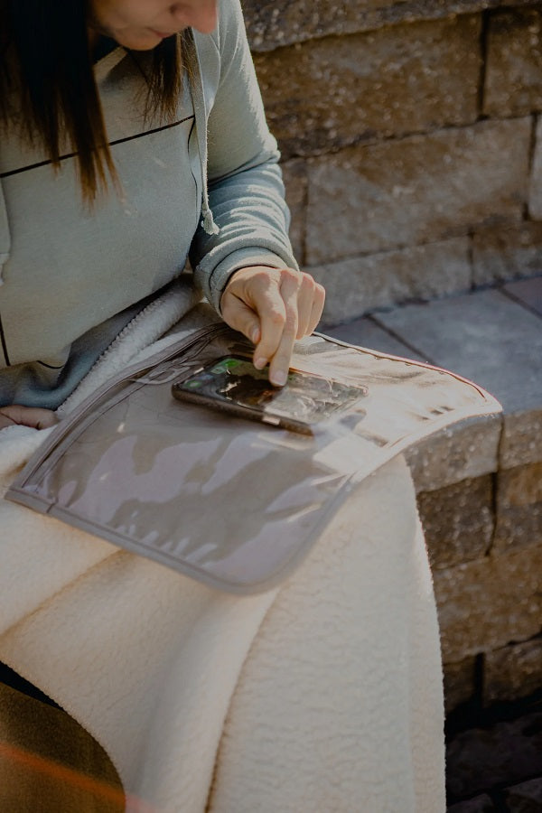 The Warmer Upper Lap Throw has a pouch for your phone or tablet.