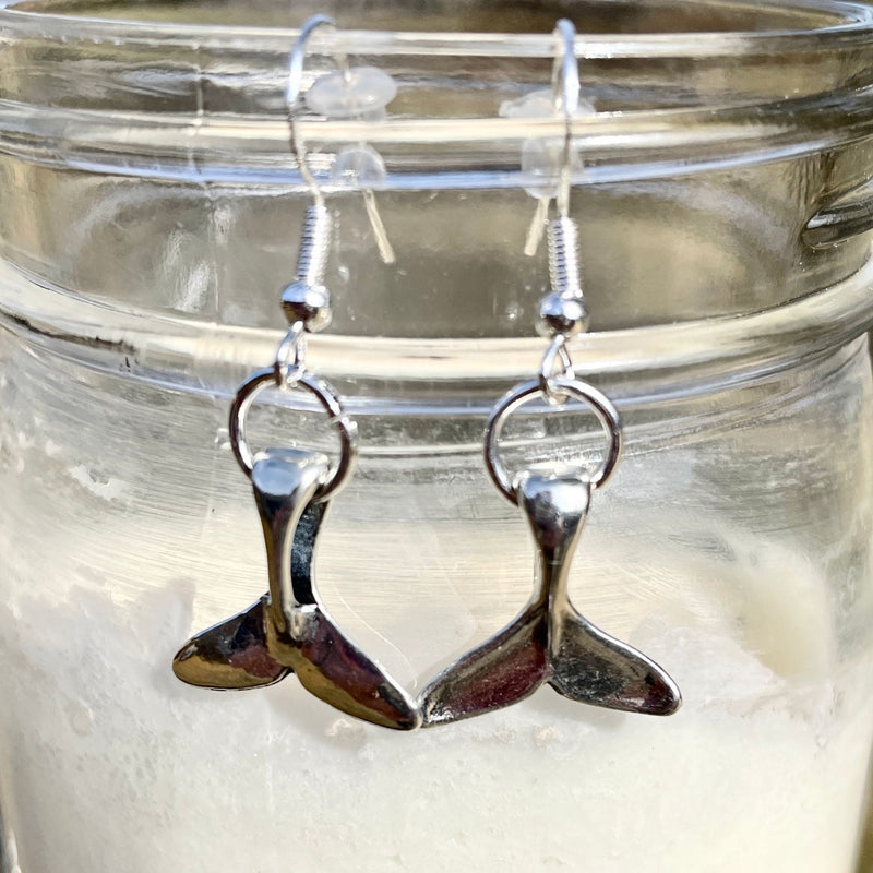 Antique Silver Whale Tail Charm Earrings