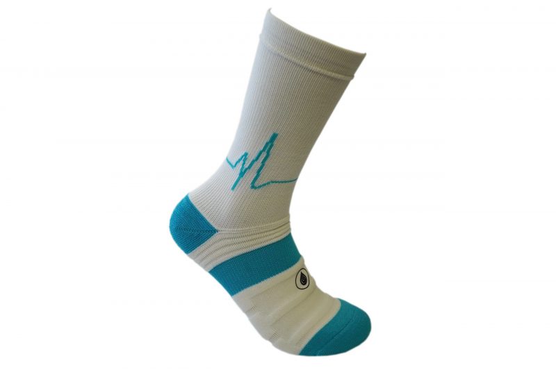 White and Blue Sport Socks with Blue Heartbeat
