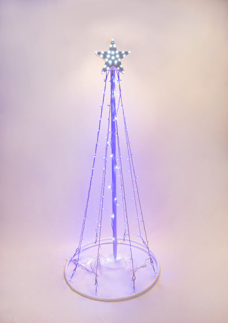 Outdoor LED Lighted Christmas Tree with a White Base and Multi-Colored Tree Lights