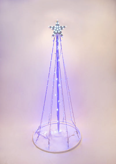 LED Lighted Pine Tree of Pennsylvania - Blue Tree Lights with a White Star in the daylight