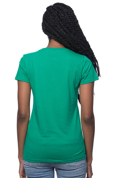 Women's Short Sleeve Tee  in the color Kelly Back View From Harvest Array