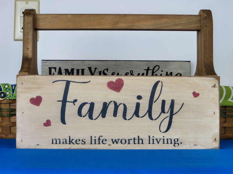 Family Makes Life Worth Living Wooden Crates  with the American Flag on the back from Harvest Array