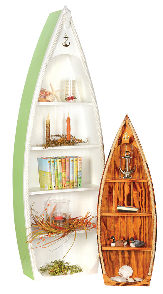 Shop our small rowboat bookshelf for a touch of nautical decor in your home.