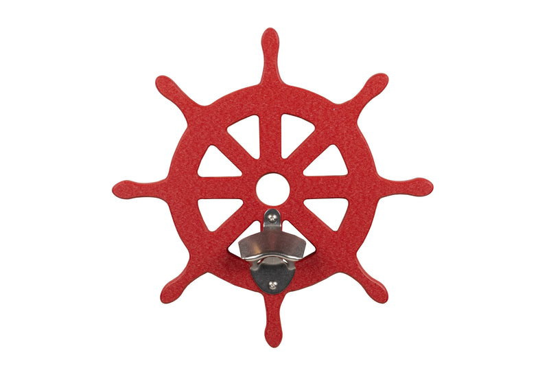 Cardinal Red Ships Wheel Sea Quest Nautical Bottle Opener