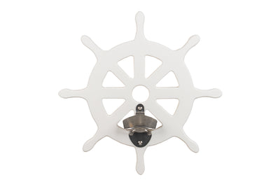 White Ships Wheel Sea Quest Nautical Bottle Opener