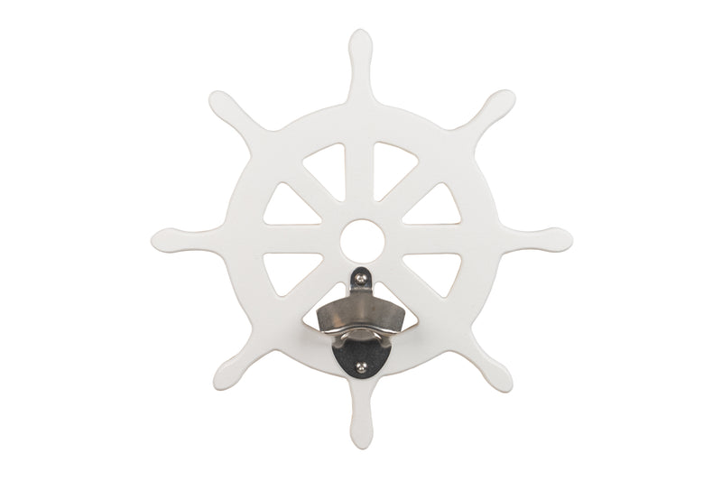 White Ships Wheel Sea Quest Nautical Bottle Opener