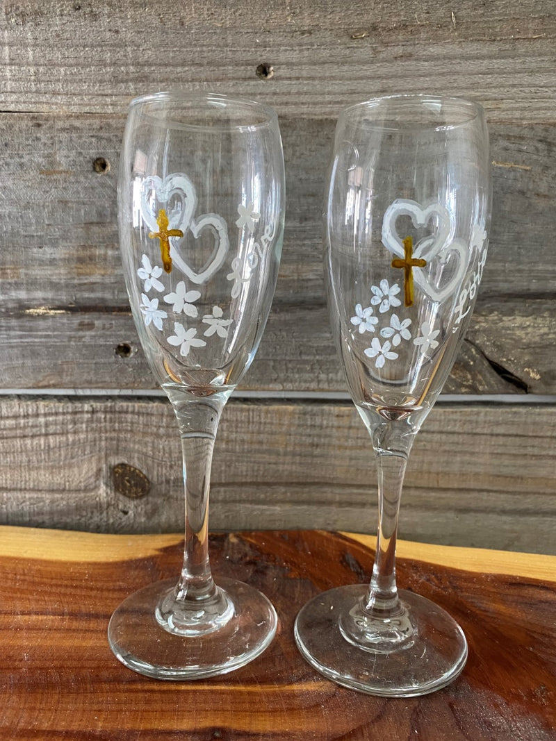 Set of Hand Painted Champagne Glasses