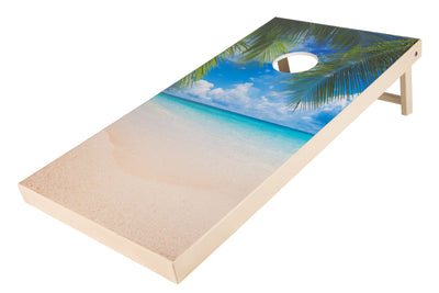 Beach with palm trees on ivory frame Polywood Corn Hole Boards