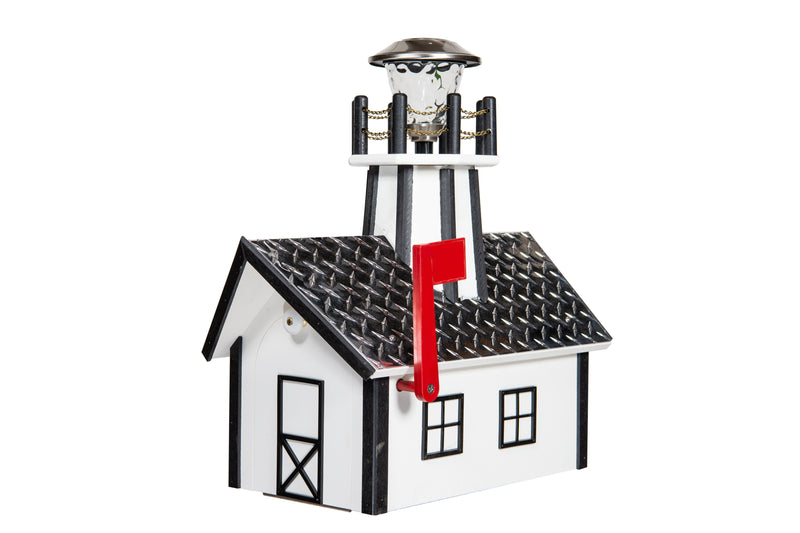 White and Black Deluxe Poly Mailboxes with Lighthouse and a Diamond plate roof