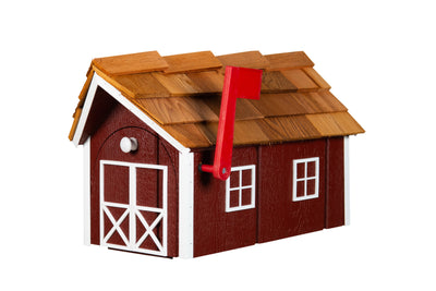 Cherrywood and white Wooden Mailbox with Cedar Roof