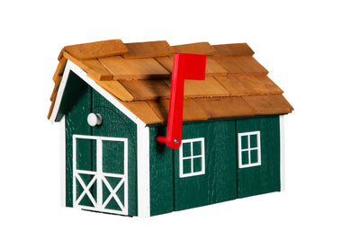 Green and white Wooden Mailbox with Cedar Roof