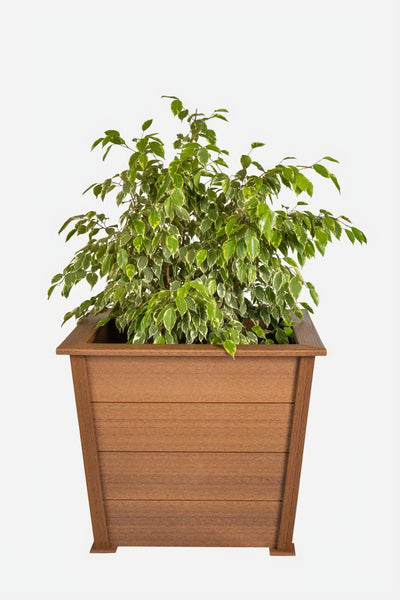 Large 27 Inch Square Poly Planter in mahogany color