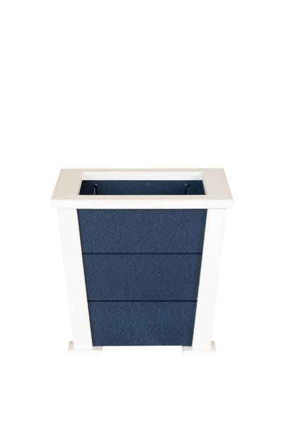 Small 12 Inch Square Poly Planter in patriot blue with white trim