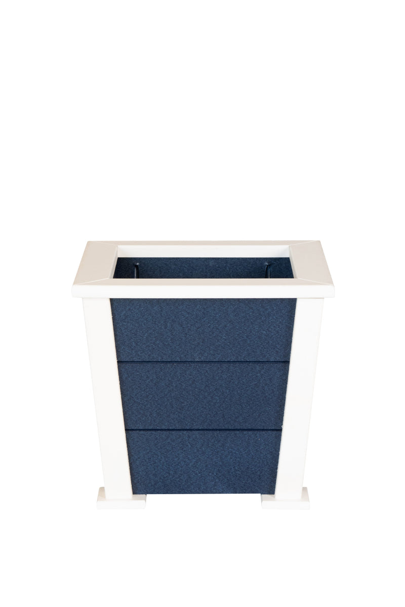 Small 12 Inch Square Poly Planter in patriot blue with white trim