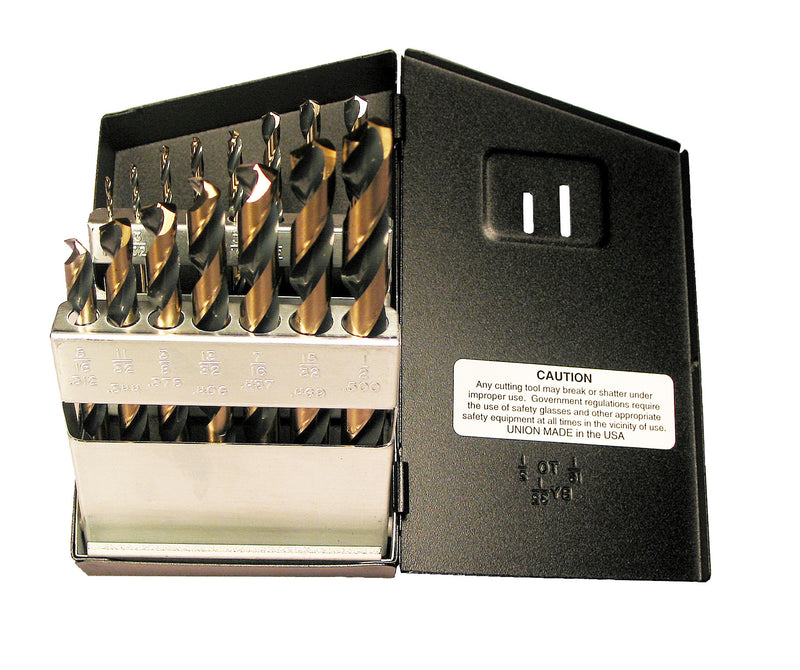 Jobber Drill Set - 15 Piece Super Premium Black and Gold 1/16" thru 1/2"